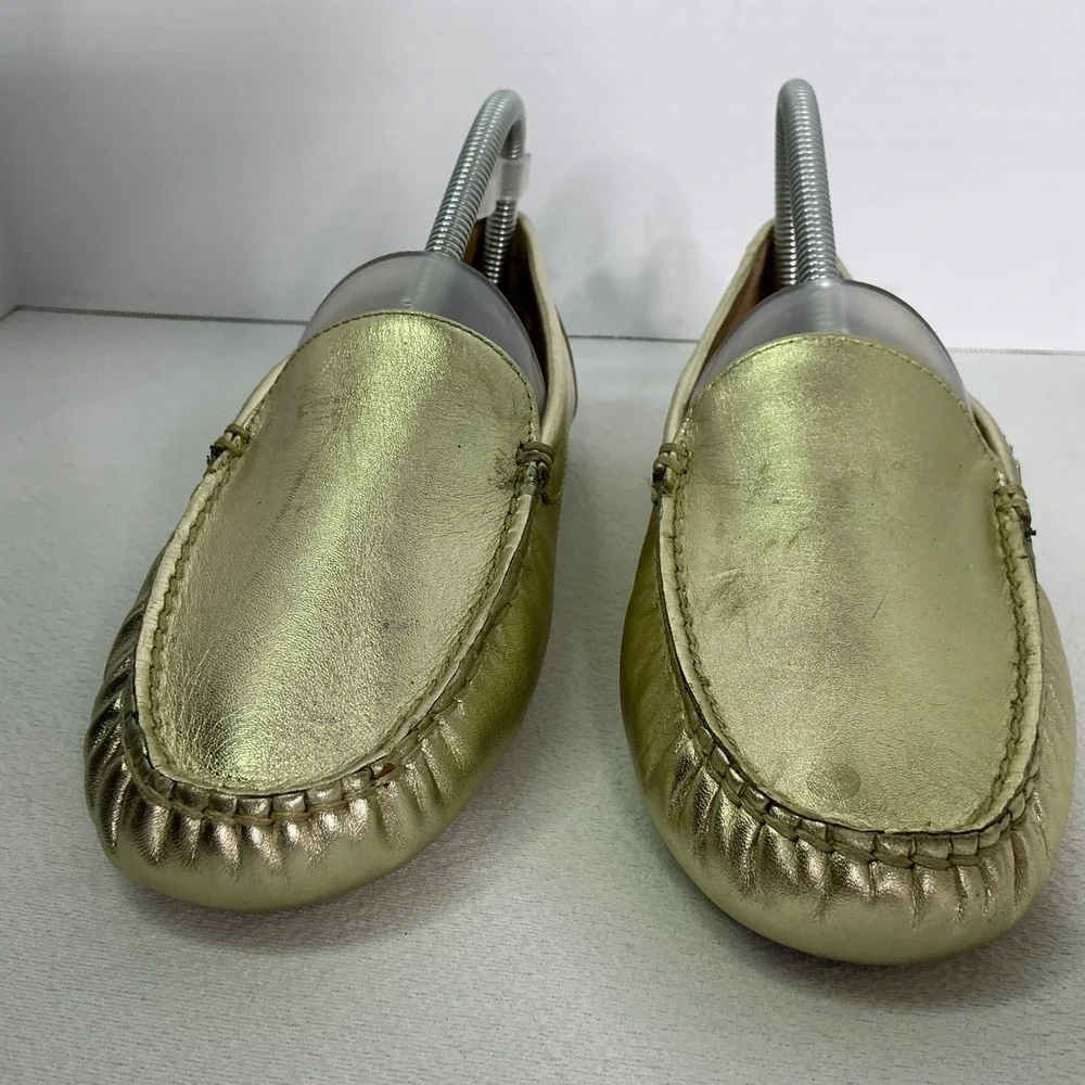 Lauren Ralph Lauren Gold Leather Driving Loafers Moccasin Luxury Flats Size 8.5